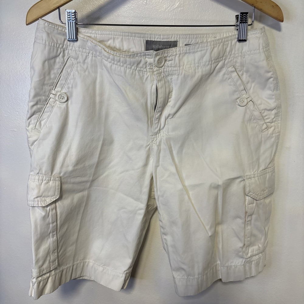 Liz Claiborne Sara Bermuda Shorts White Mid Rise‎ Slimming Flexi-Fit 10